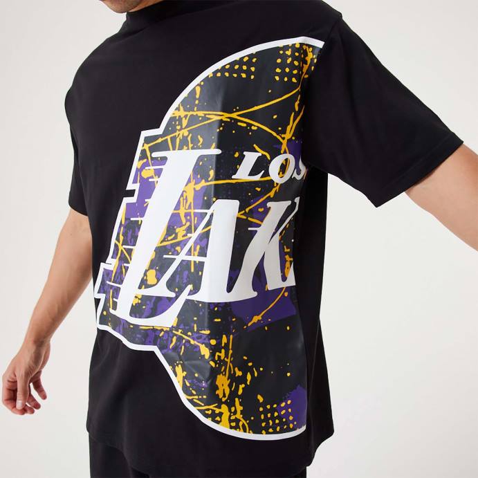 FFTN2941 New Era la lakers nba camiseta oversized preta com logo do time grande