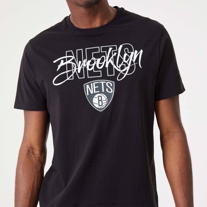 FFTN2943 New Era camiseta preta brooklyn nets nba script