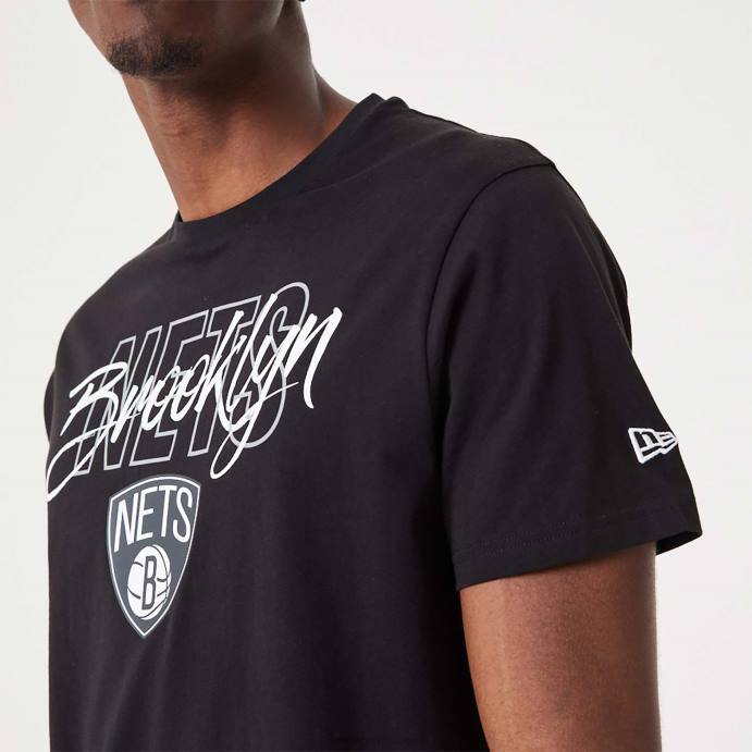 FFTN2943 New Era camiseta preta brooklyn nets nba script