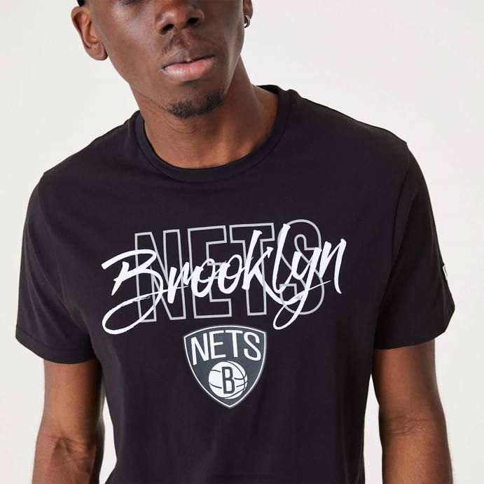 FFTN2943 New Era camiseta preta brooklyn nets nba script