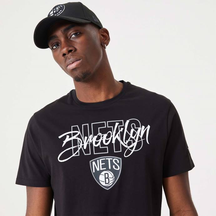 FFTN2943 New Era camiseta preta brooklyn nets nba script