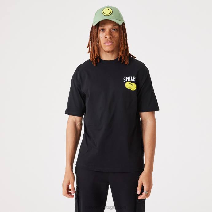 FFTN2947 New Era camiseta preta smiley multi logo