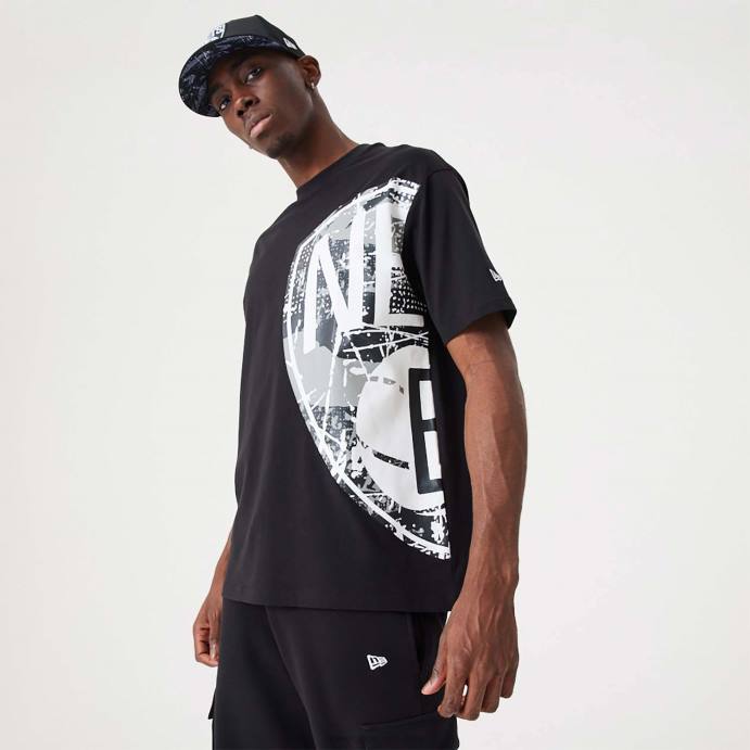 FFTN2955 New Era brooklyn nets nba camiseta grande com logotipo preto da equipe