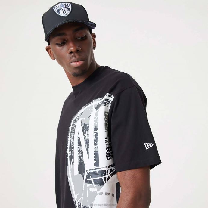 FFTN2955 New Era brooklyn nets nba camiseta grande com logotipo preto da equipe
