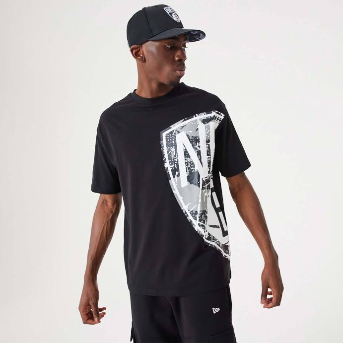 FFTN2955 New Era brooklyn nets nba camiseta grande com logotipo preto da equipe