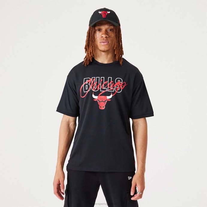 FFTN2957 New Era chicago bulls nba t-shirt oversized preta com script nba
