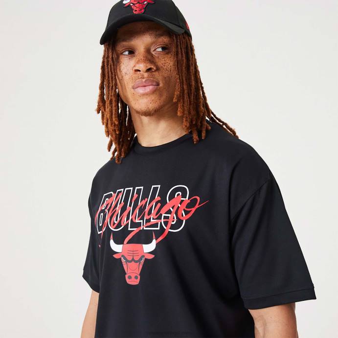 FFTN2957 New Era chicago bulls nba t-shirt oversized preta com script nba