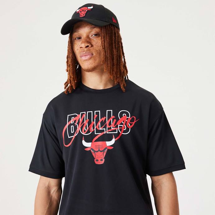 FFTN2957 New Era chicago bulls nba t-shirt oversized preta com script nba