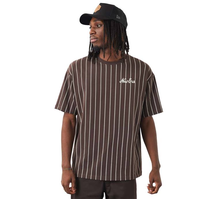 FFTN2962 New Era camiseta marrom risca de giz