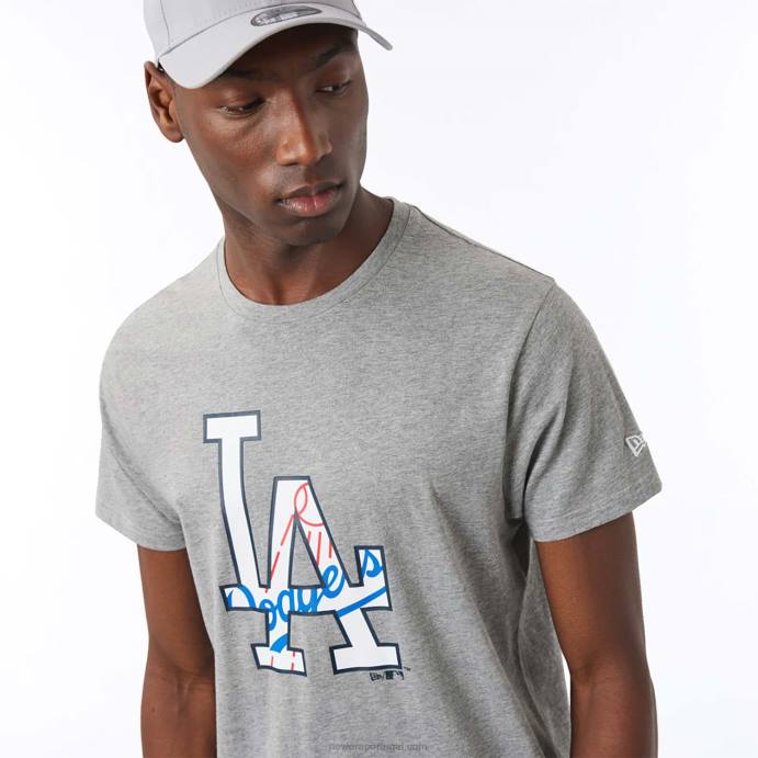 FFTN2963 New Era camiseta cinza com logo duplo la dodgers