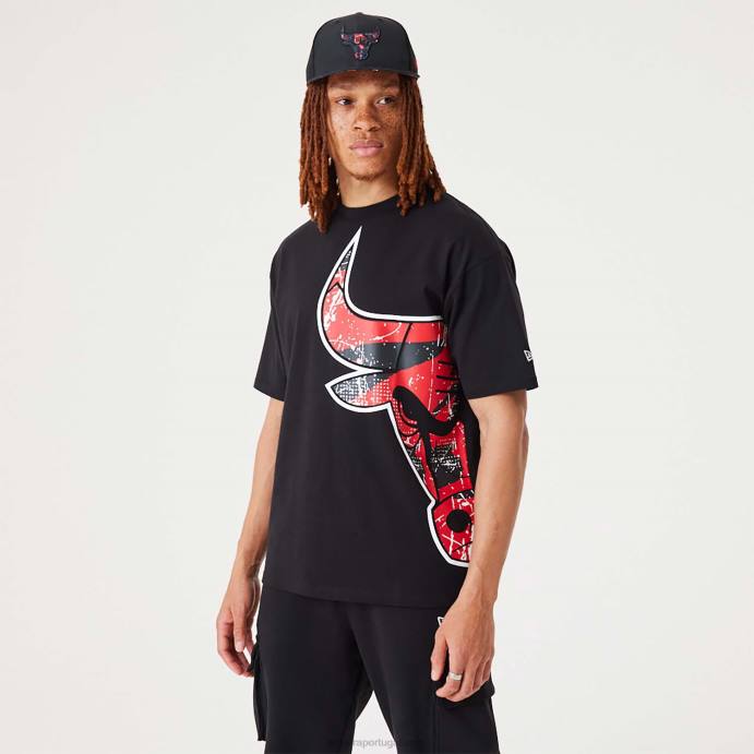 FFTN2969 New Era chicago bulls nba camiseta oversized preta com logo do time grande