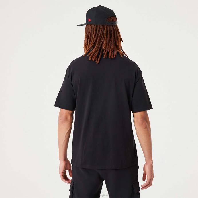 FFTN2969 New Era chicago bulls nba camiseta oversized preta com logo do time grande