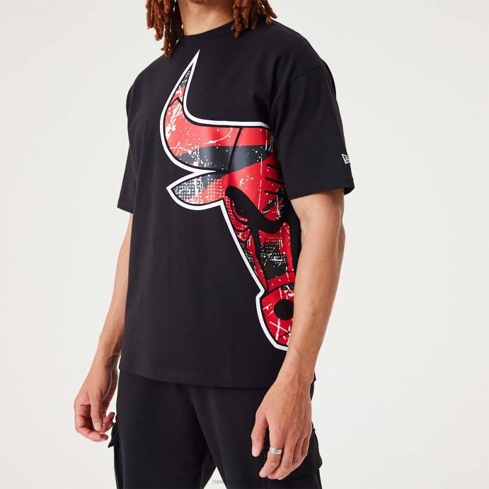 FFTN2969 New Era chicago bulls nba camiseta oversized preta com logo do time grande