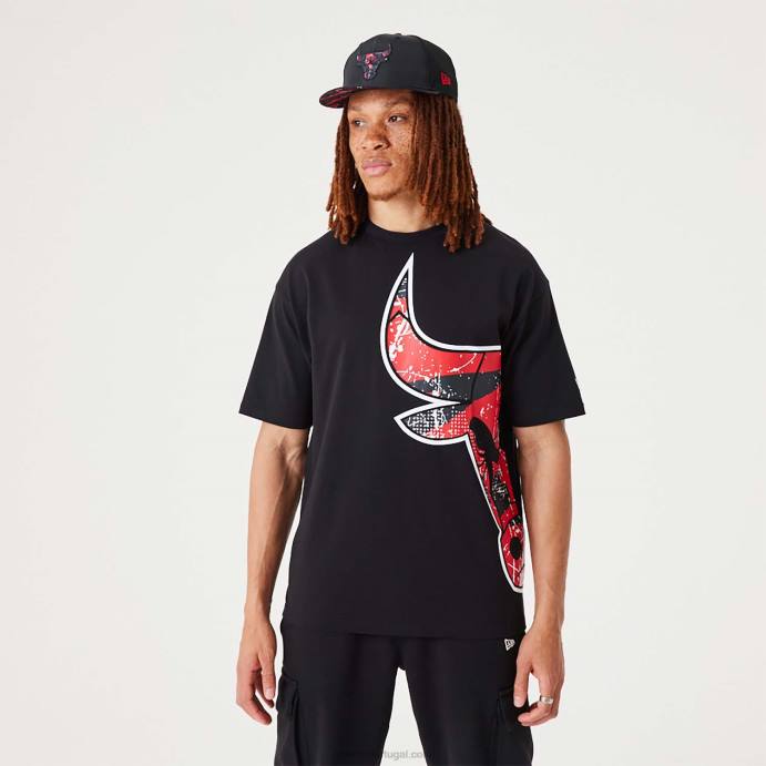 FFTN2969 New Era chicago bulls nba camiseta oversized preta com logo do time grande