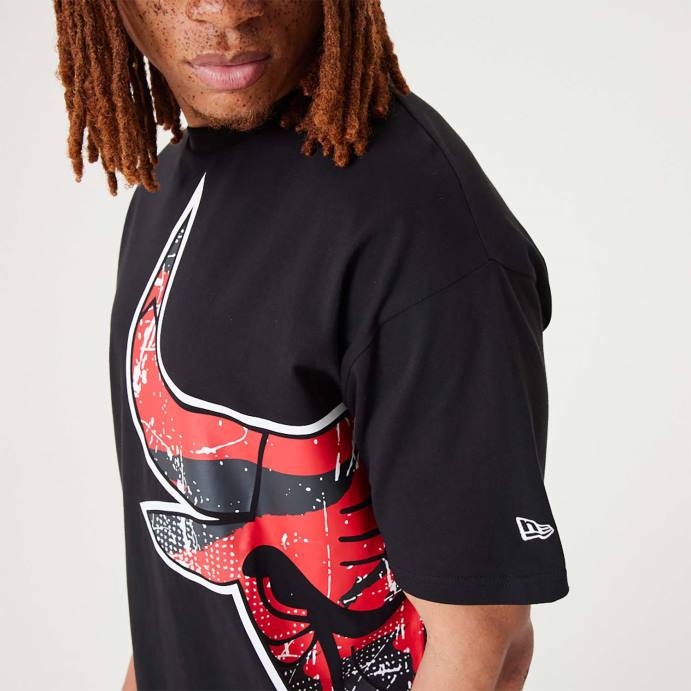 FFTN2969 New Era chicago bulls nba camiseta oversized preta com logo do time grande