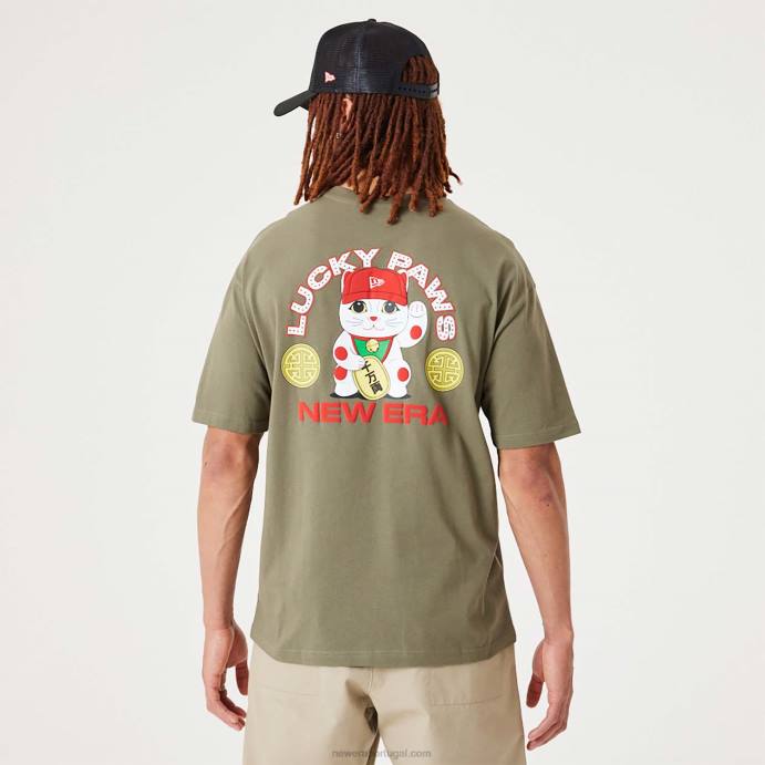 FFTN2983 New Era camiseta oversized verde médio personagem lucky paws