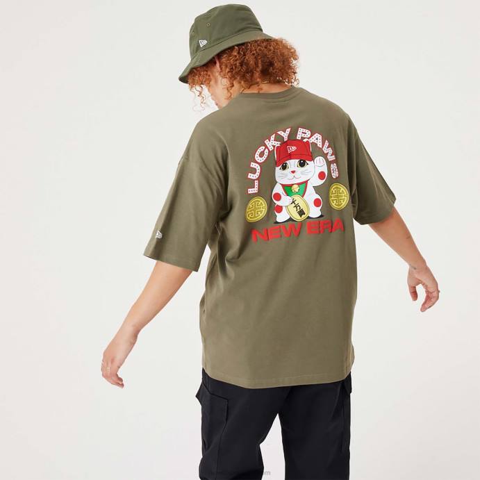 FFTN2983 New Era camiseta oversized verde médio personagem lucky paws