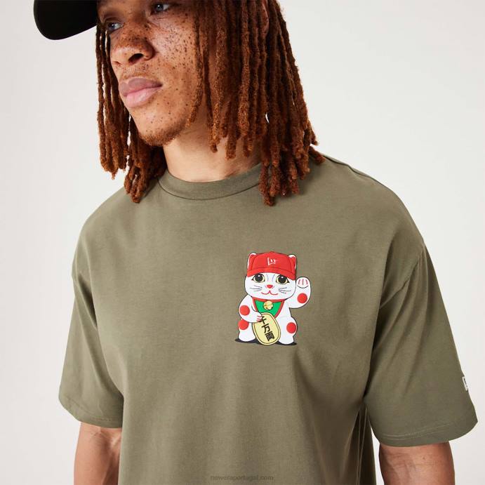 FFTN2983 New Era camiseta oversized verde médio personagem lucky paws