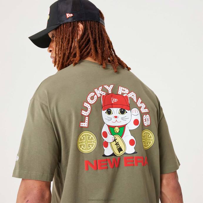 FFTN2983 New Era camiseta oversized verde médio personagem lucky paws
