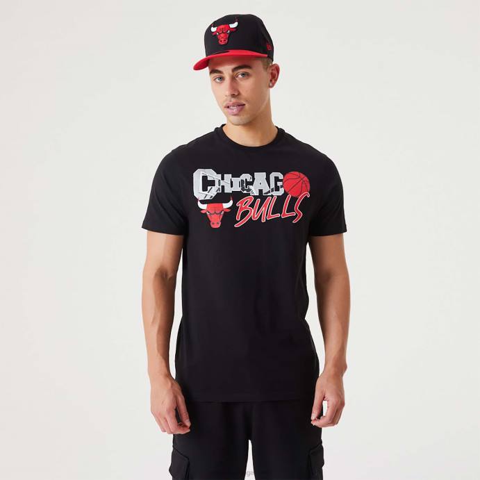 FFTN2984 New Era camiseta preta chicago bulls nba infill com estampa