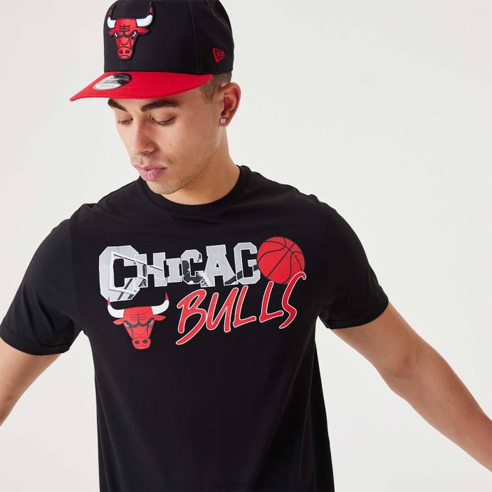 FFTN2984 New Era camiseta preta chicago bulls nba infill com estampa