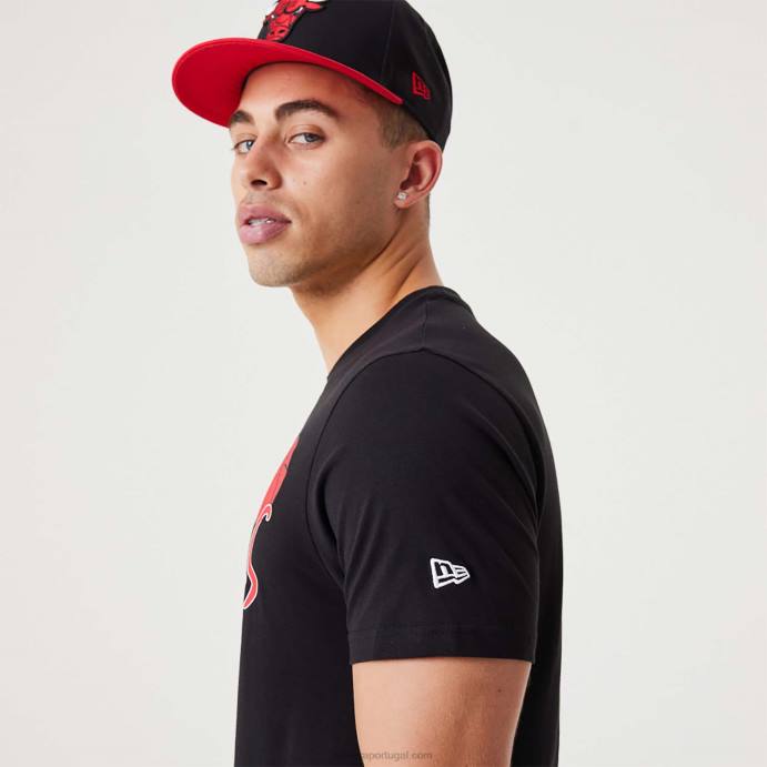 FFTN2984 New Era camiseta preta chicago bulls nba infill com estampa
