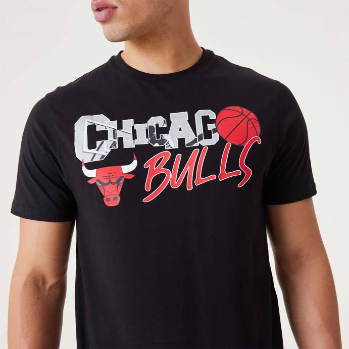 FFTN2984 New Era camiseta preta chicago bulls nba infill com estampa