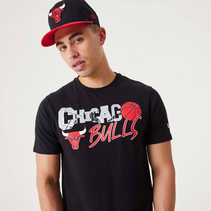 FFTN2984 New Era camiseta preta chicago bulls nba infill com estampa