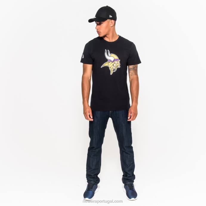 FFTN2995 New Era camiseta preta com logotipo do time minnesota vikings