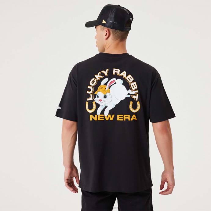 FFTN2997 New Era camiseta oversized preta coelho da sorte