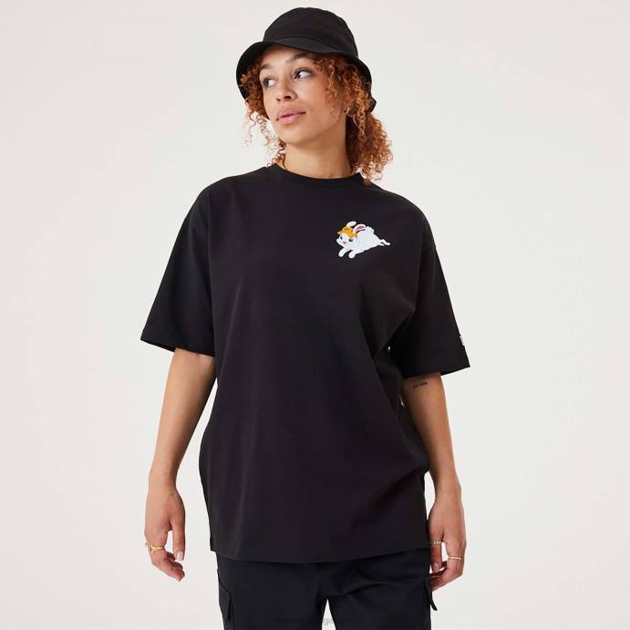 FFTN2997 New Era camiseta oversized preta coelho da sorte