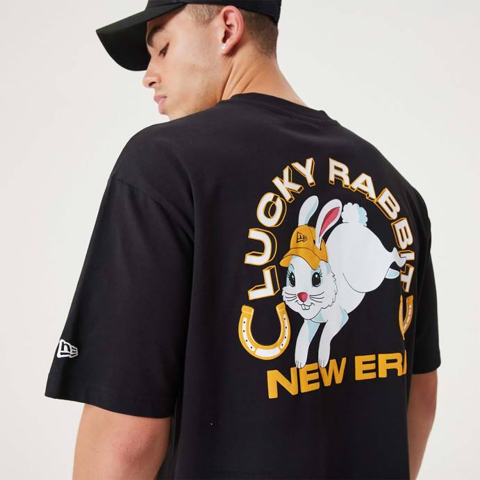 FFTN2997 New Era camiseta oversized preta coelho da sorte