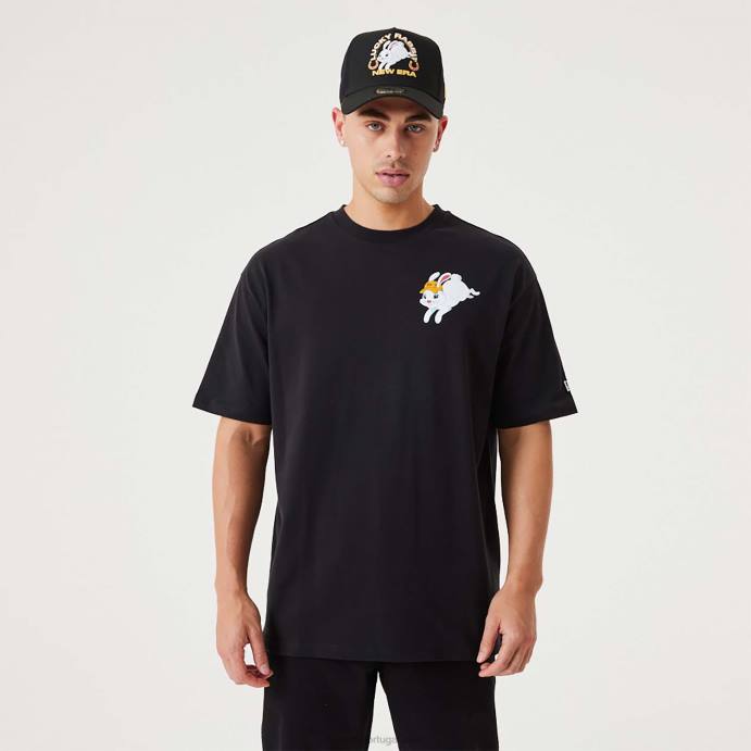 FFTN2997 New Era camiseta oversized preta coelho da sorte