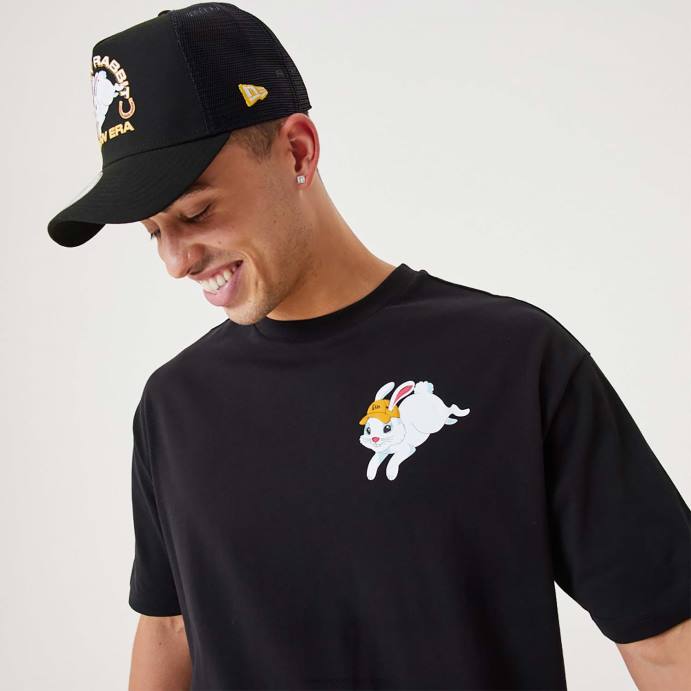 FFTN2997 New Era camiseta oversized preta coelho da sorte