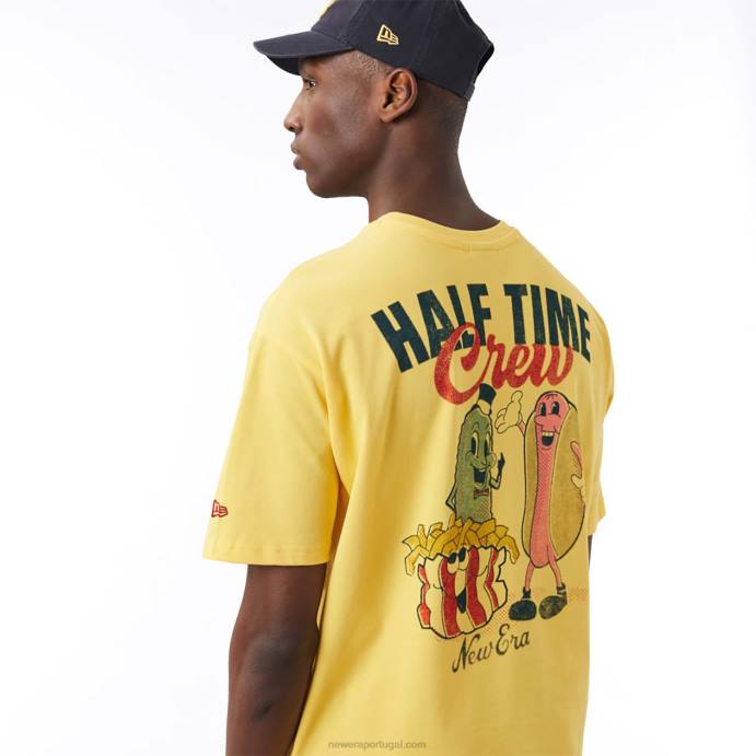 FFTN3004 New Era camiseta oversized amarela com gráfico de comida