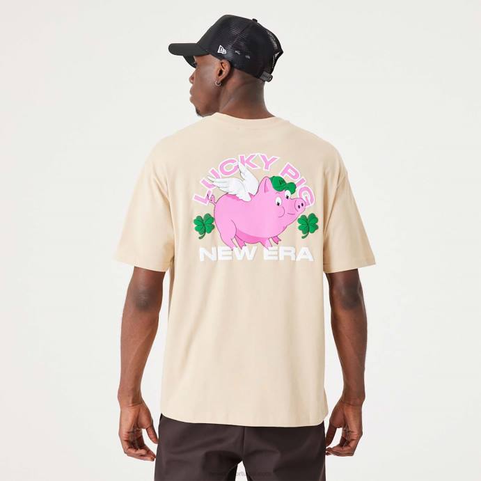 FFTN3011 New Era camiseta tamanho grande personagem porco da sorte bege claro