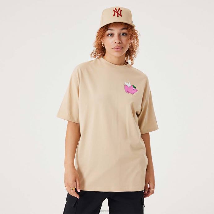 FFTN3011 New Era camiseta tamanho grande personagem porco da sorte bege claro