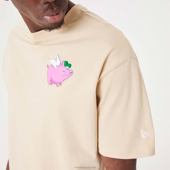 FFTN3011 New Era camiseta tamanho grande personagem porco da sorte bege claro