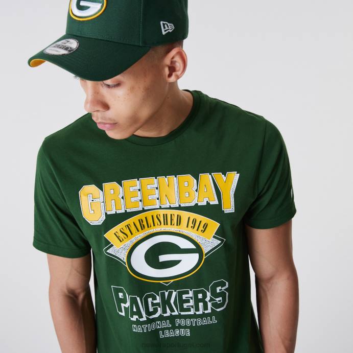 FFTN3015 New Era camiseta green bay packers nfl team com marca nominativa verde escuro