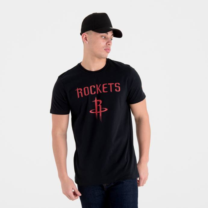 FFTN3024 New Era houston rockets camiseta preta com logo da equipe da nba