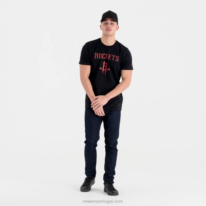 FFTN3024 New Era houston rockets camiseta preta com logo da equipe da nba