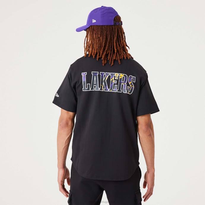 FFTN3025 New Era la lakers nba infill logotipo da equipe camisa preta