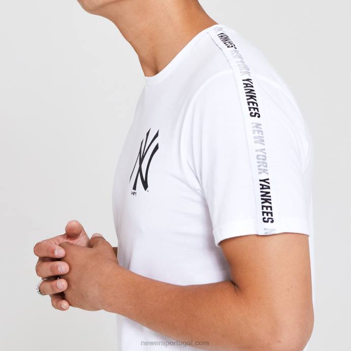 FFTN3035 New Era t-shirt branca com fita adesiva na manga dos new york yankees