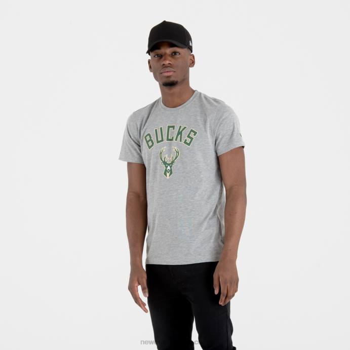 FFTN3038 New Era camiseta cinza com logo do time da nba milwaukee bucks