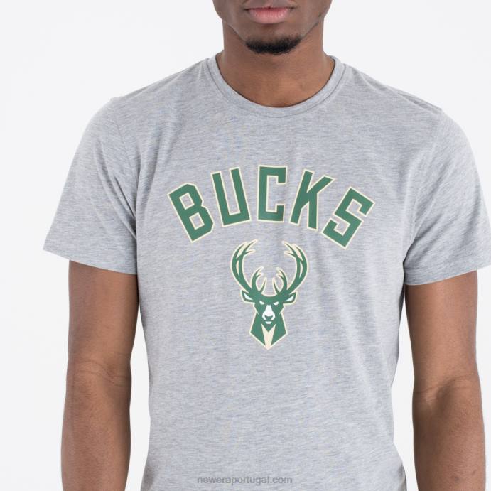 FFTN3038 New Era camiseta cinza com logo do time da nba milwaukee bucks
