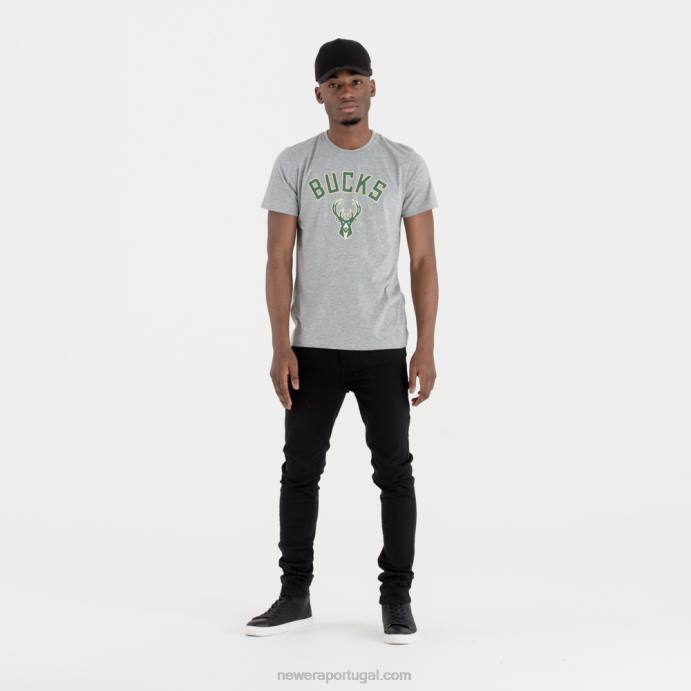 FFTN3038 New Era camiseta cinza com logo do time da nba milwaukee bucks