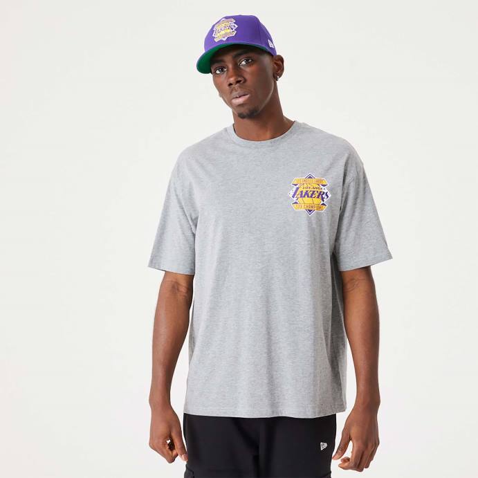 FFTN3040 New Era camiseta tamanho grande cinza médio campeonato da nba la lakers
