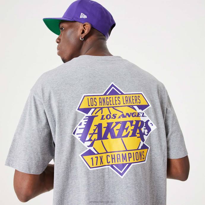 FFTN3040 New Era camiseta tamanho grande cinza médio campeonato da nba la lakers