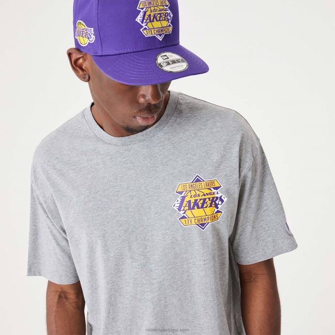 FFTN3040 New Era camiseta tamanho grande cinza médio campeonato da nba la lakers