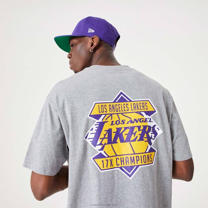 FFTN3040 New Era camiseta tamanho grande cinza médio campeonato da nba la lakers